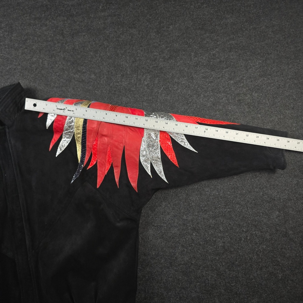 Augustina Taos Suede Leather Jacket Bird Snakeskin Southwest Black Women's L - Picture 7 of 15